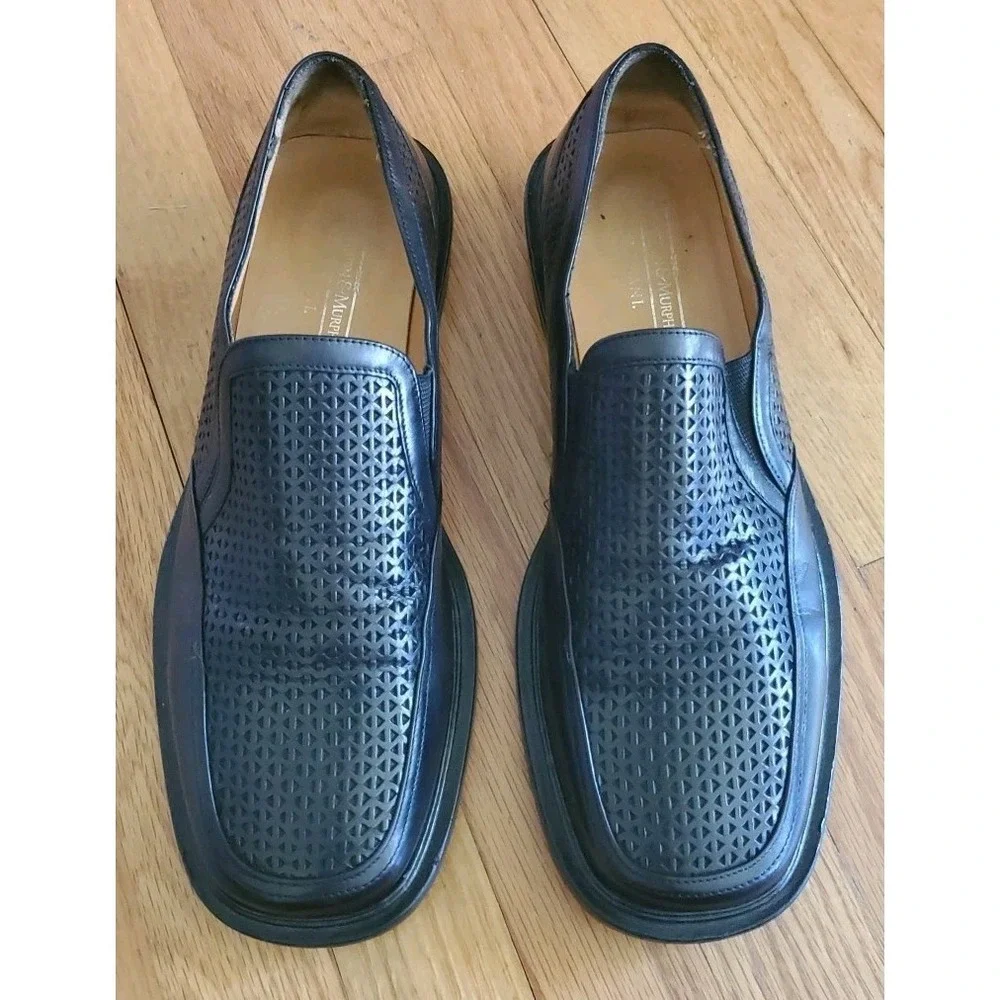 Johnston Murphy Domani Men's 11 Loafers‎ Black Slip on Made In Spain Perforated